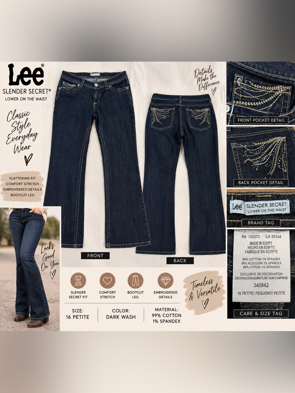 Lee Dark Wash Bootcut Women's Jeans - Petite 16